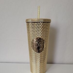 Starbucks Metallic Gold Tumbler with Straw
